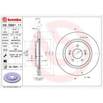 Disco de freno BREMBO 09.D991.11, ventilado, altamente carbonizado, 1 pieza