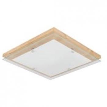 Lámpara de Techo Finn Epikasa - Madera de Roble, Vidrio y Metal Cromo, Blanco, 40x40x6.5 cm