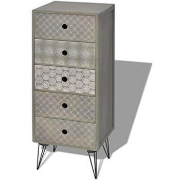 vidaXL Mueble Auxiliar de Aire Retro con 5 Cajones Gris Cajonera Cómoda Mesita