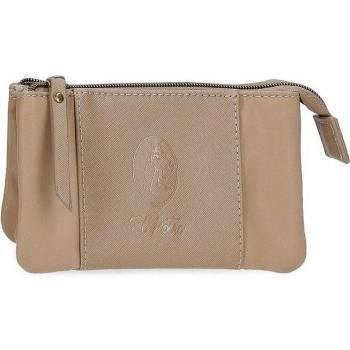El Potro Monedero para Mujer Lana Beige, 17.5 cm x 9.5 cm x 2 cm, Poliéster y PU con Tres Compartimentos Color Oro