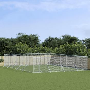vidaXL Outdoor Dog Kennel Silver 8x12x2 m Galvanised Steel with Lockable Door