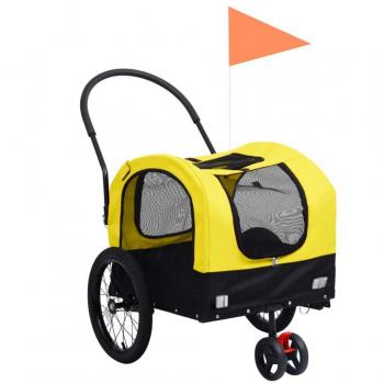 Remolque bicicleta mascotas carrito 2 en 1 amarillo y negro