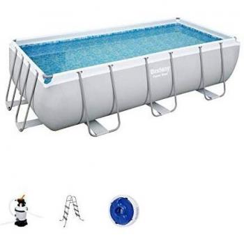Bestway 56442 Power Steel Piscina Rectangular Sobre Suelo con Anillo Hinchable, Capacidad 6478L, Color Azul y Gris