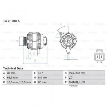 Alternador Bosch 0 986 048 340, 100 A, 14 V para Opel Meriva A, Corsa C y Combo C Van/Break