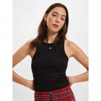 Tommy Hilfiger Top Essential Mujer Negro - Camiseta sin mangas acanalada con logo en color negro