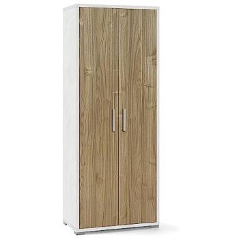 Armario Móvil Multiuso Sarmog de 2 Puertas con Acabado Blanco Mate y Nogal, Dimensiones 71x41x182 cm