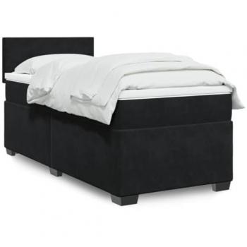 Cama box spring con colchón terciopelo negro 90x200 cm