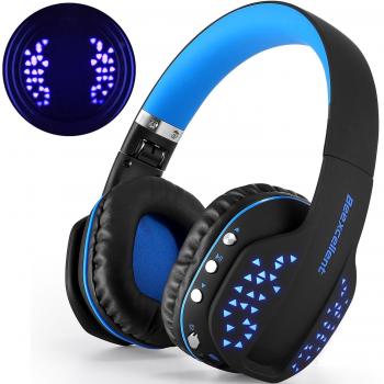 Cascos Bluetooth, Beexcellent Cascos Auriculares Inalámbricos de Diadema Plegables Estéreo Bluetooth V4.1 CSR Señal Estable LED con Micrófono Manos Libres y Audio 3.5mm Cable Compatible Perfecto para iPhone iPad Android Samsung Huawei Smartphone TV