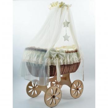 NEW Ophelia Star Spoke Wheels Antique Cream Stube carro Wicker Crib Culla de alanel
