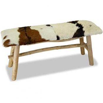 vidaXL Real Leather Teak Bench