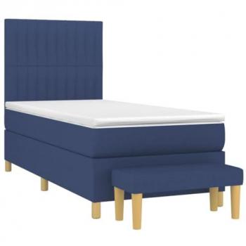 Cama box spring con colchón viscoelástico espuma protector muelles ensacados adaptable acolchado reversible tela azul 90x200 cm