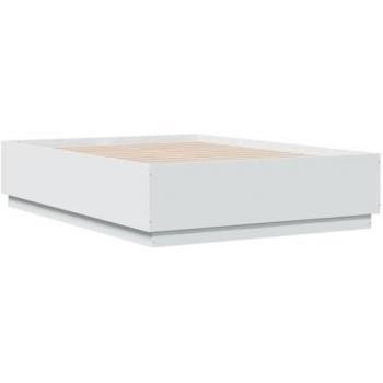 Estructura de cama con LED en madera de ingeniería blanca, tamaño 135x190 cm