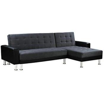 habitatetjardin Sofá esquinero Convertible y Reversible Theo - 4 plazas - Negro y Gris
