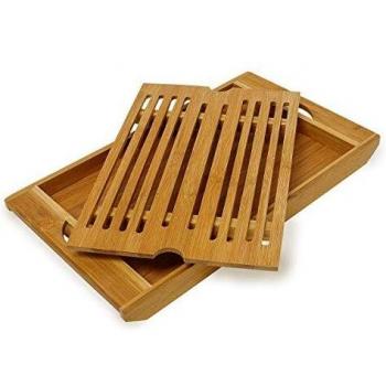 Tabla de cortar pan en bambú con compartimento para migas, dimensiones 3 x 37 x 21,5 cm, color natural
