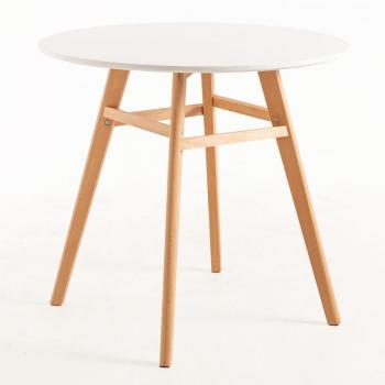 Mesa Redonda Escandinava Blanca de 80 cm con Patas de Madera Natural Bristol