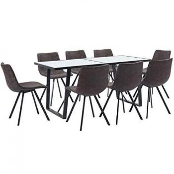 vidaXL Juego de Comedor 9 Piezas Cuero Sintético Mobiliario Decoración Interior Casa Hogar Robusto Duradero Resistente Funcional Práctico Útil Marrón