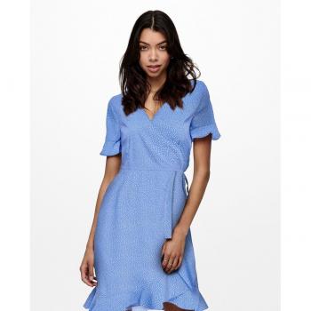 Vestido corto cruzado de manga corta con volantes
