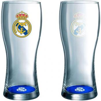 Vaso de cerveza Real Madrid C.F. escudo azul, vaso de cristal, diseño con el escudo del Real Madrid, color azul, ideal para aficionados del fútbol y coleccionistas