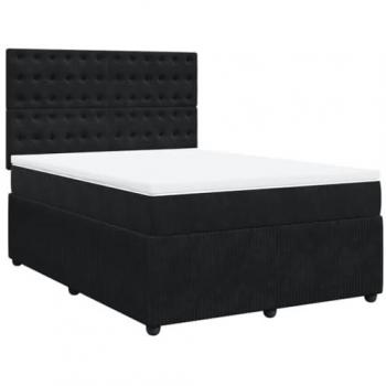 Cama box spring con colchón de muelles en terciopelo negro 140x200 cm