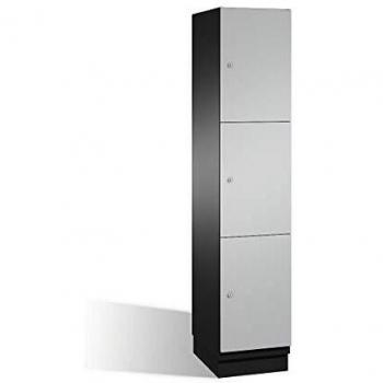 Armario de Compartimentos Bajo Llave Cambio C+P, 3 Compartimentos, Acabado Negro Gris y Blanco Aluminio, Puertas de Acero