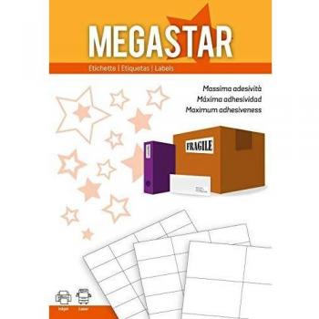 Megastar LP4MS-5230 - Pack de 100 hojas de etiquetas autoadhesivas, 52 x 30 mm, color blanco