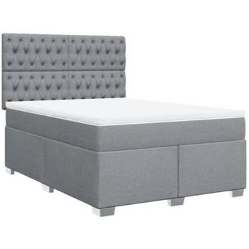 Cama Box Spring con colchón tela gris claro 160x200 cm