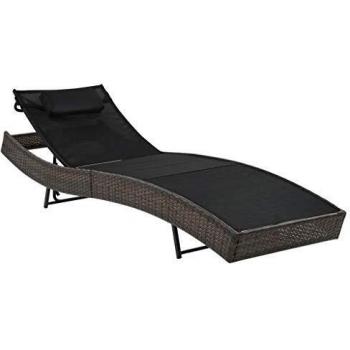 Brown Poly Rattan Outdoor Sun Lounger with Pillow
