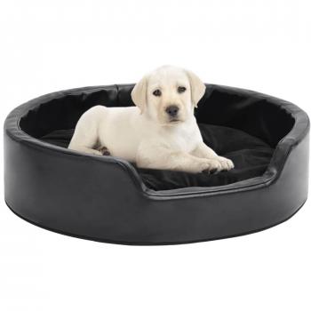 Cama para perros felpa y cuero sintético negra 69x59x19 cm