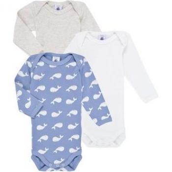 Petit Bateau Multicolor Whale Print Long Sleeve Baby Bodysuit Set (Pack of 3) - Size 6M