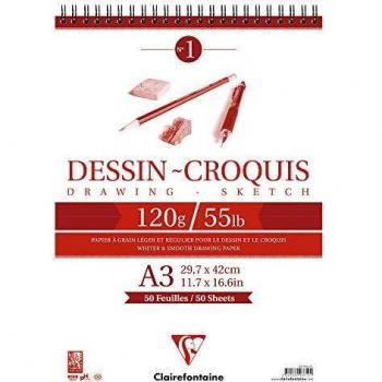 Bloc de Dibujo Clairefontaine A3 125g/m² 50 Hojas Espiral