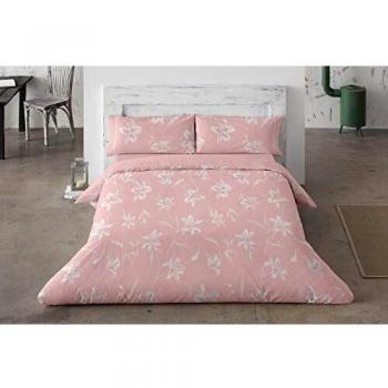 Burrito Blanco Funda Nórdica 21 con un Diseño de Flores Blancas para Cama de Matrimonio de 150x190 hasta 150x200 cm/Funda Nórdica Moderna 150, Color Coral