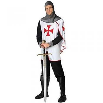 Disfraz de Guerrero Templario para hombre - Incluye túnica blanca con cruz roja, capa, cinturón y capucha. Disponible en varias tallas. Ideal para fiestas temáticas y Halloween
