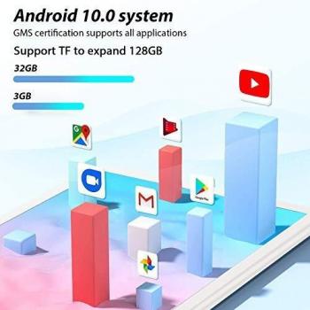 Tablet 8 Pulgadas - Google Android 10.0 Certificado por Google GMS, Quad Core 3 GB RAM 32GB ROM/128GB, 800 * 1280 IPS 5000mAh, WiFi, Bluetooth