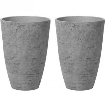 Conjunto de 2 macetas de mezcla de piedra gris para interior y exterior 43 x 43 x 60 cm Camia