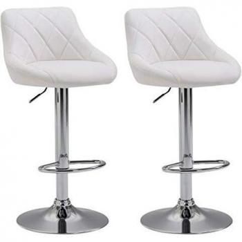 Set de 2 Taburetes de Bar Lazio en Similpiel Blanco, Ajustables en Altura con Reposapiés y Diseño Elegante