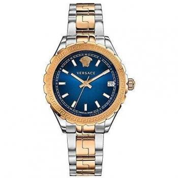 Versace Women's Analogue Swiss Quartz Watch with Two Tone Rose Gold Bracelet and Blue Dial Hellenyium V12060017
