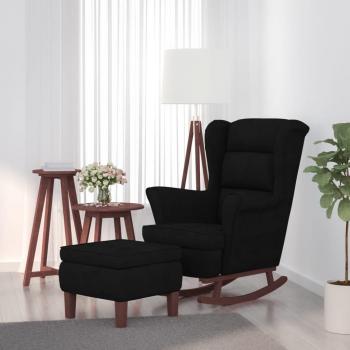 Sillón mecedora de madera con patas y taburete de terciopelo negro