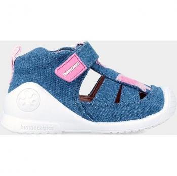 Sandalias niña Biomecanics color azul vaquero pique con bordado de elefante rosa