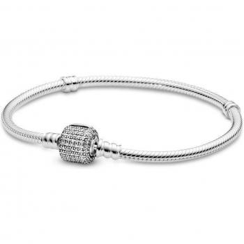 Pandora Moments Silver Snake Chain Bracelet with Signature Clasp and Cubic Zirconia - 16cm