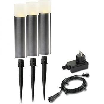 Jardín Lights GL4122603 roble Set del soporte de luz 12 V-3 pcs, acero inoxidable 4.8 x 4.8 x 20 cm