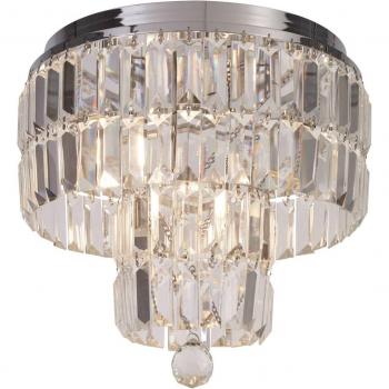 Plafoniera de baño Orion IP44, Ø 34 cm y Lámpara de techo Empire de 4 luces, cromo y cristal transparente, IP44