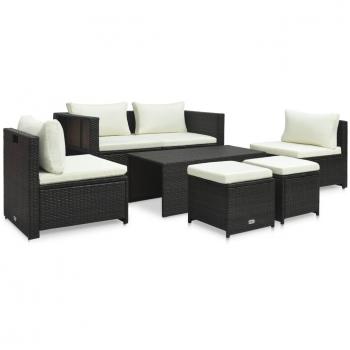 vidaXL 6-Piece Brown Poly Rattan Garden Lounge Set with Cushions