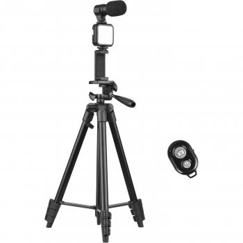 Kit de Trípode Vlog 53 Pulgadas para Smartphone con Luz LED, Micrófono, Clip y Control Remoto