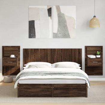 Cabecero cama con mesitas de madera de ingeniería en color marrón roble, tamaño 160 cm, marca vidaXL