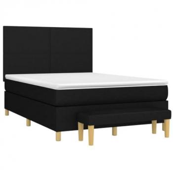 Cama box spring con colchón viscoelástico de espuma, protector, muelles ensacados, adaptable, acolchado reversible, tela negro 140x190 cm