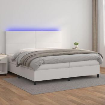 Cama box spring colchón y LED cuero sintético blanco 200x200 cm Vidaxl