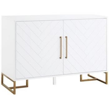 Consola Herringbone de CosmoLiving by Cosmopolitan con 2 puertas en metal blanco, altura 82 cm y ancho 122 cm