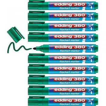 edding 380-004 - Caja con 10 marcadores para flipchart con punta redonda, trazo 1,5-3 mm, color verde