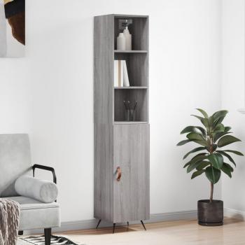 Aparador de madera contrachapada 34,5x34x180 cm con 1 puerta, mueble de almacenaje para salón, buffet y armario auxiliar en gris Sonoma
