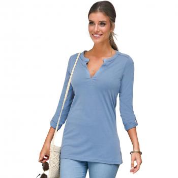 Camiseta Manga Larga Regulable con Aberturas Mujer by Vencastyle - 015815,Azul Medio,M